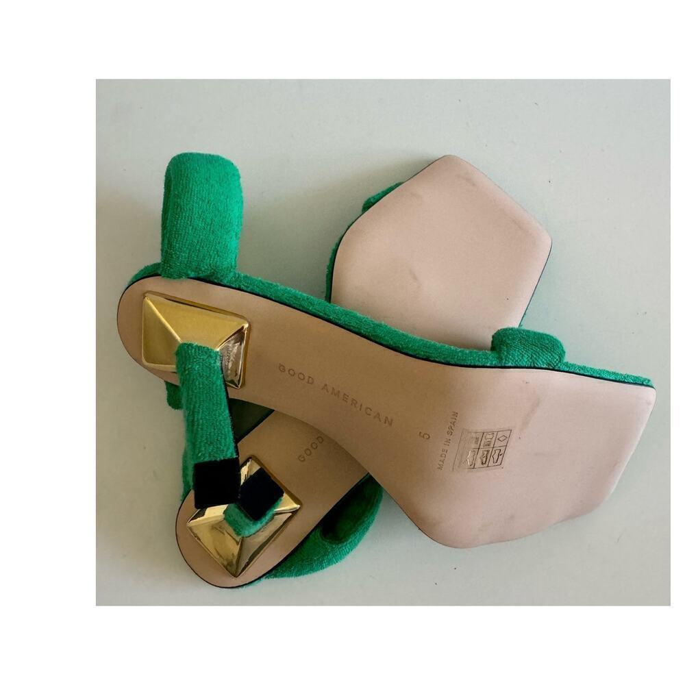 Good American Shoes Two Strap Heels Sandals Square Toe Terry Cloth Kelly Green 5 - Picture 6 of 6